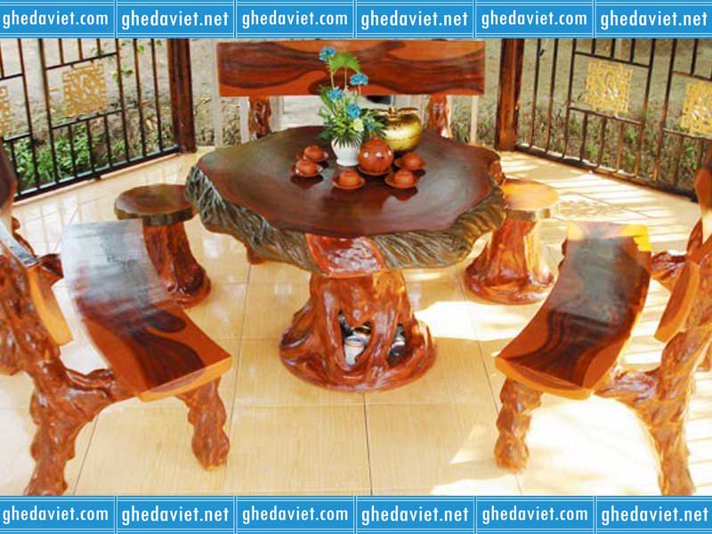 Bộ bàn ghế đá giả gỗ đẹp GDGG-10