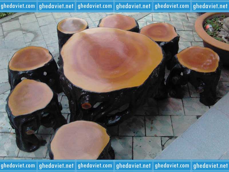 Bộ ghế đá đôn tròn giả gỗ GDGG-32