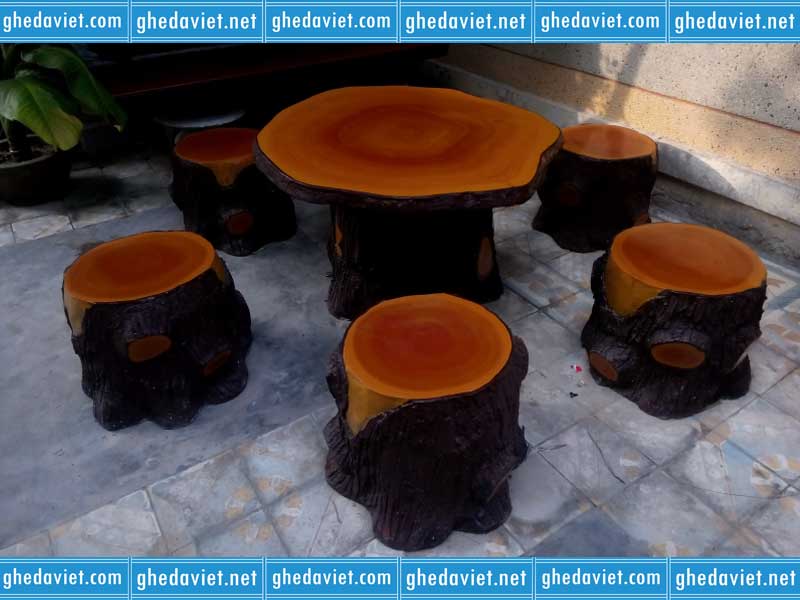 Bàn ghế đá giả gỗ GDGG-06