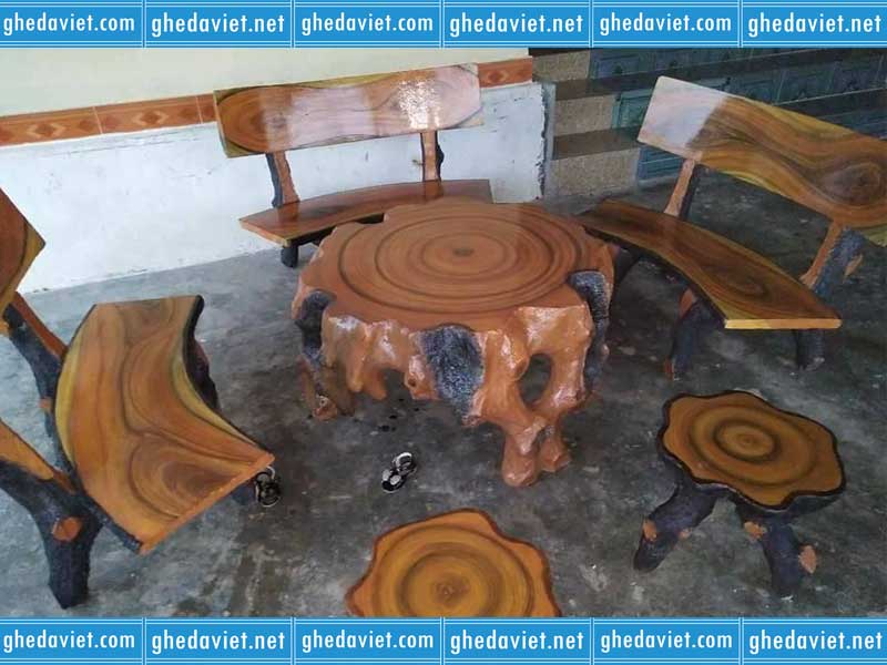 Bàn ghế đá giả gỗ bằng xi măng GDGG-19