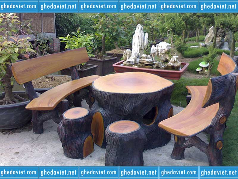 Bàn ghế đá sân vườn giả gỗ GDGG-09