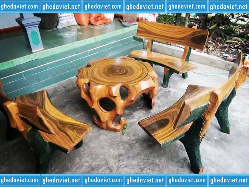 Bàn ghế đá sơn vân gỗ GDGG-21