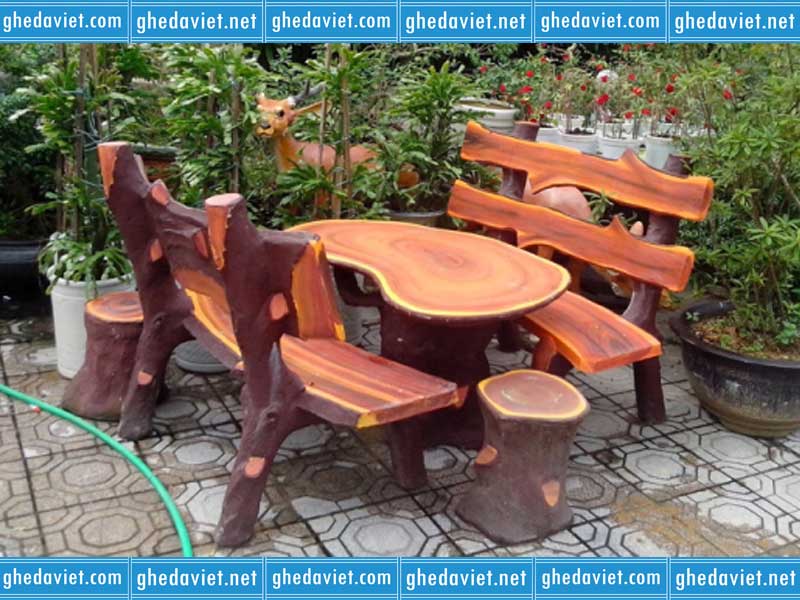 Bàn ghế giả gỗ bằng xi măng GDGG-28