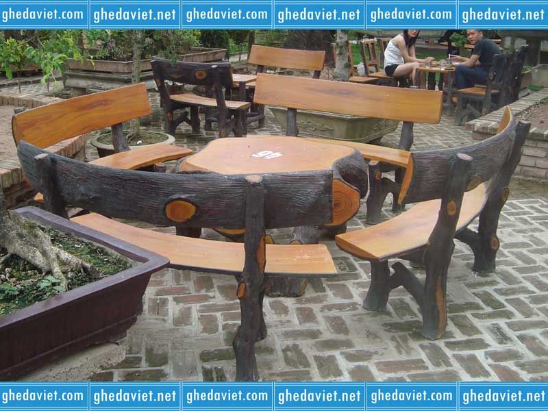 Bộ bàn đá tròn giả gỗ 4 ghế GDGG-46