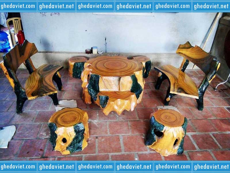 Giá bộ bàn ghế đá giả gỗ GDGG-20