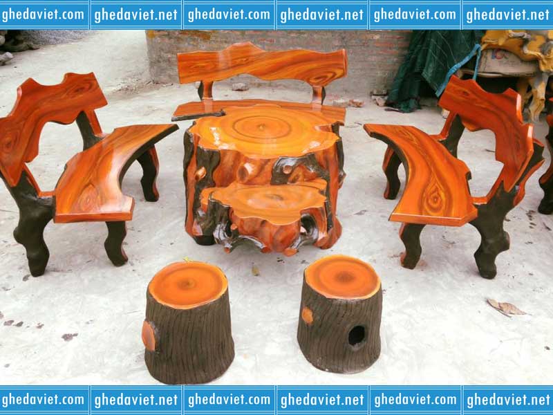 Bàn ghế đá giả gỗ GDGG-01