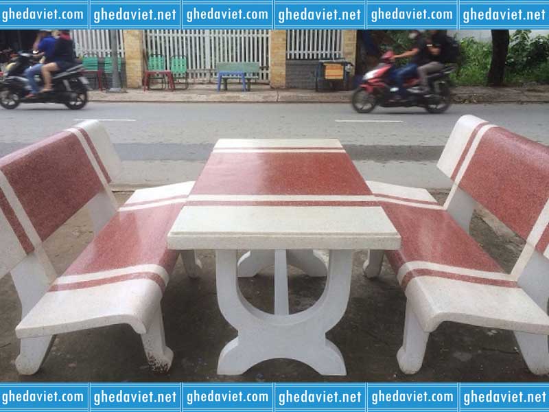 Bộ bàn ghế đá mài 2 màu trắng đỏ GDM-01
