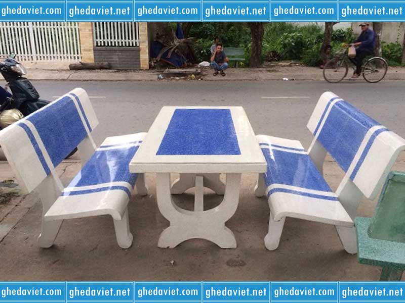 Bộ bàn ghế đá mài 2 màu trắng xanh dương GDM-04