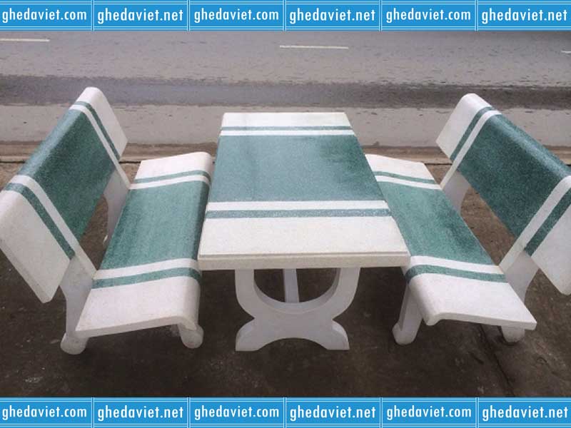 Bộ bàn ghế đá mài 2 màu trắng ngọc dương GDM-02