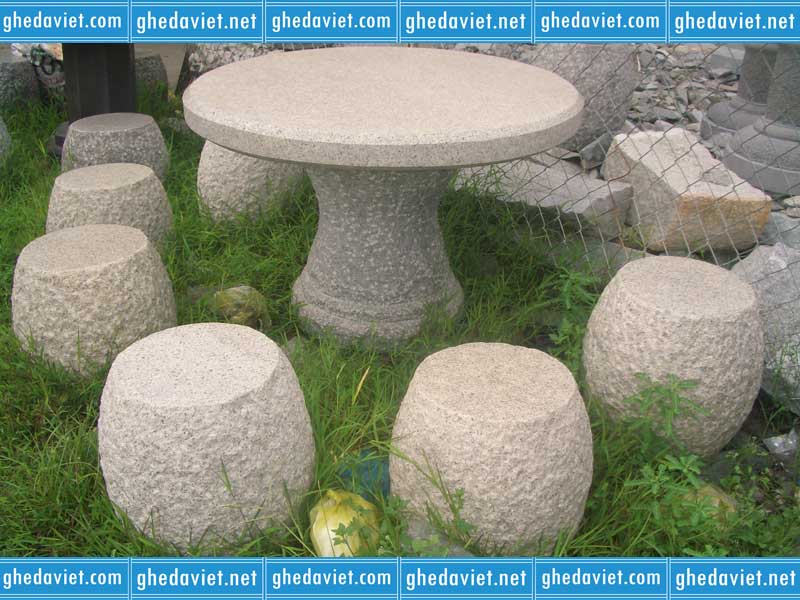 Bộ bàn ghế đá tự nhiên đẹp xám trắng GDTN-05