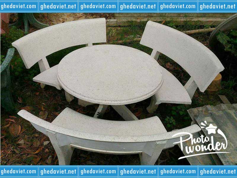 Bàn ghế đá tròn màu trắng GDM-100