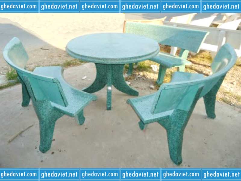 Bàn ghế đá tròn màu xanh GDM-134